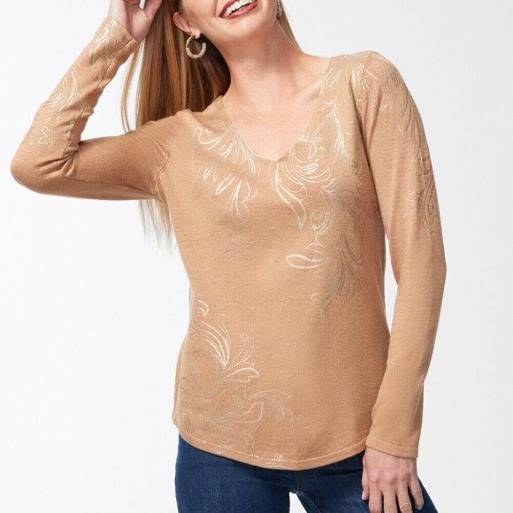 Chico's Foil Detail V-neck Pullover Sweater Size 2 (=L) - Picture 1 of 8